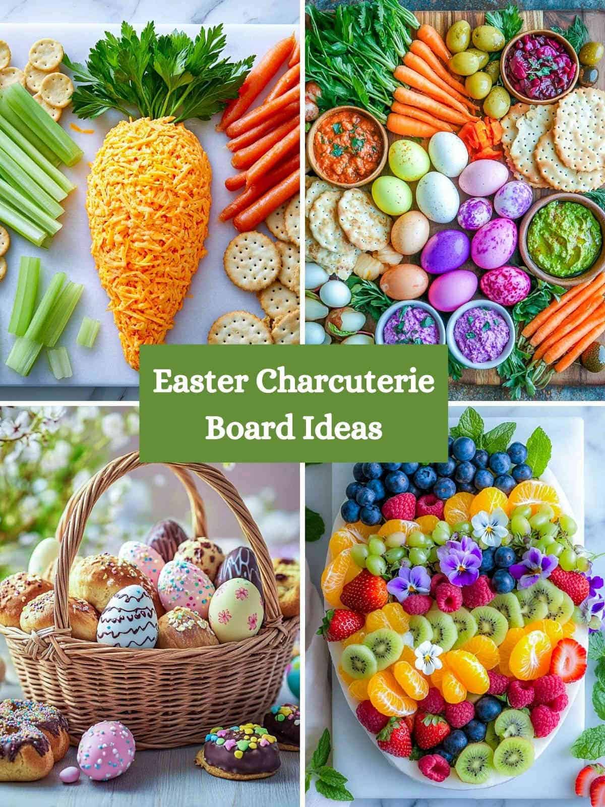 Collage of Easter charcuterie board ideas.