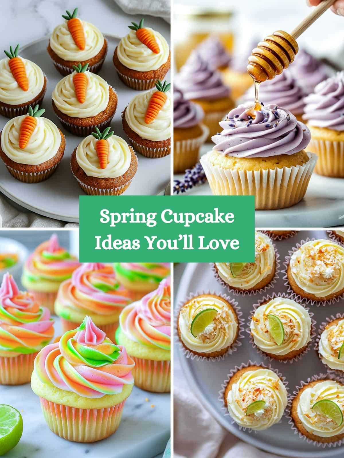 Collage of spring cupcake ideas.