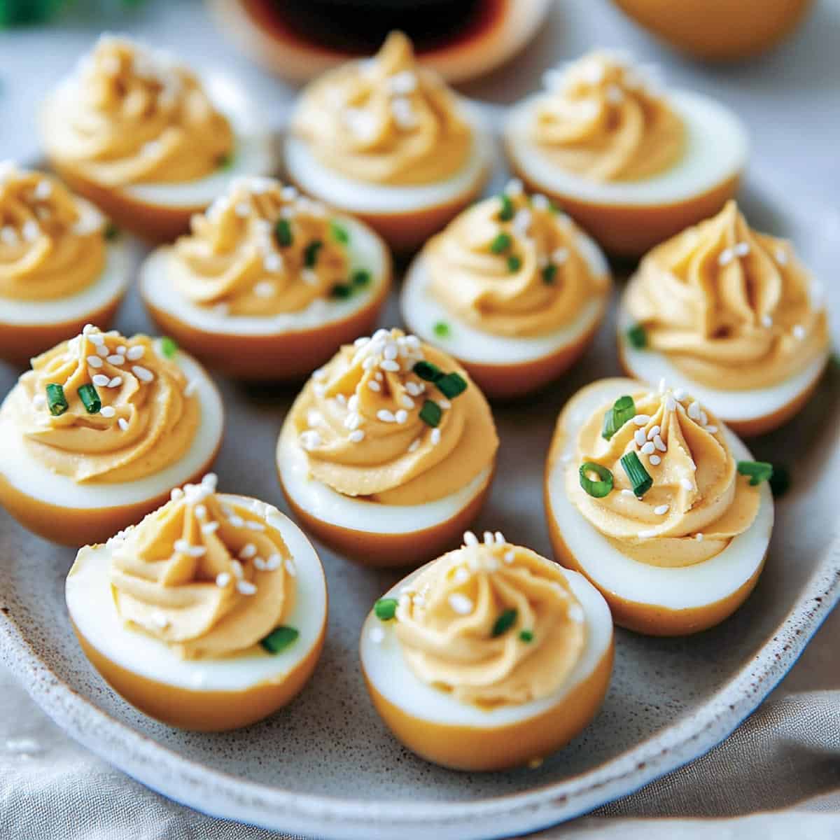 Soy-marinated Asian deviled eggs.