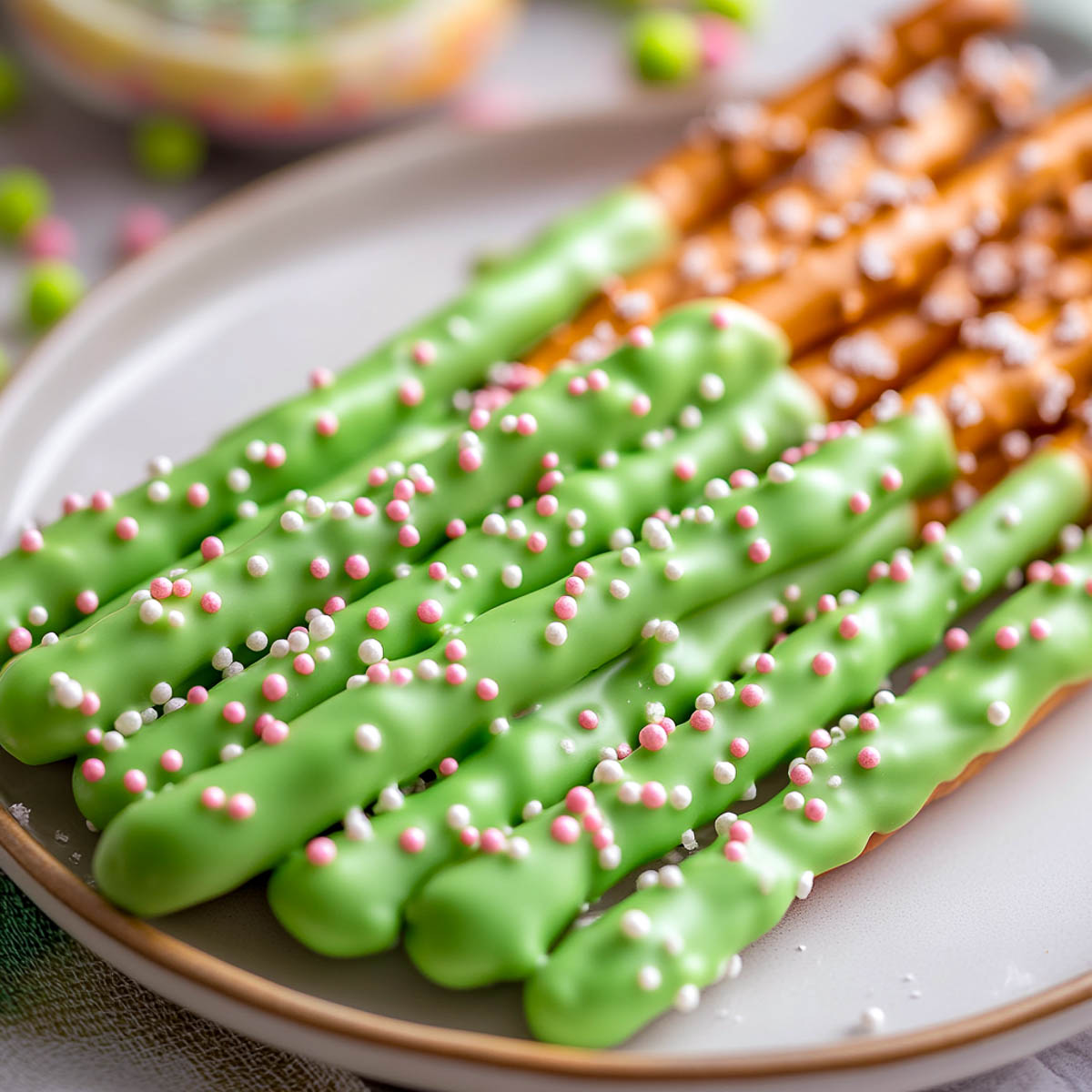 St Patrick's Day pretzel rods.