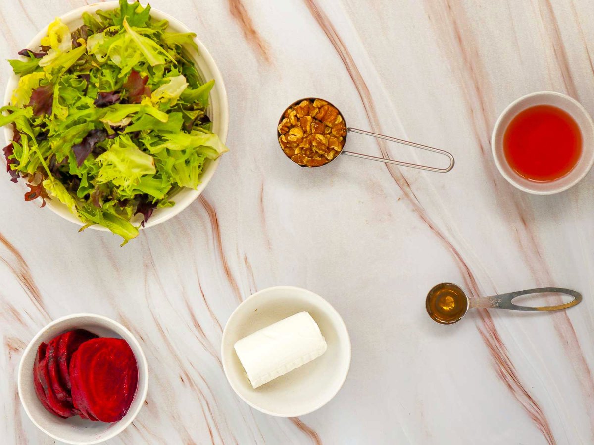 Individual ingredients laid out on a white surface.