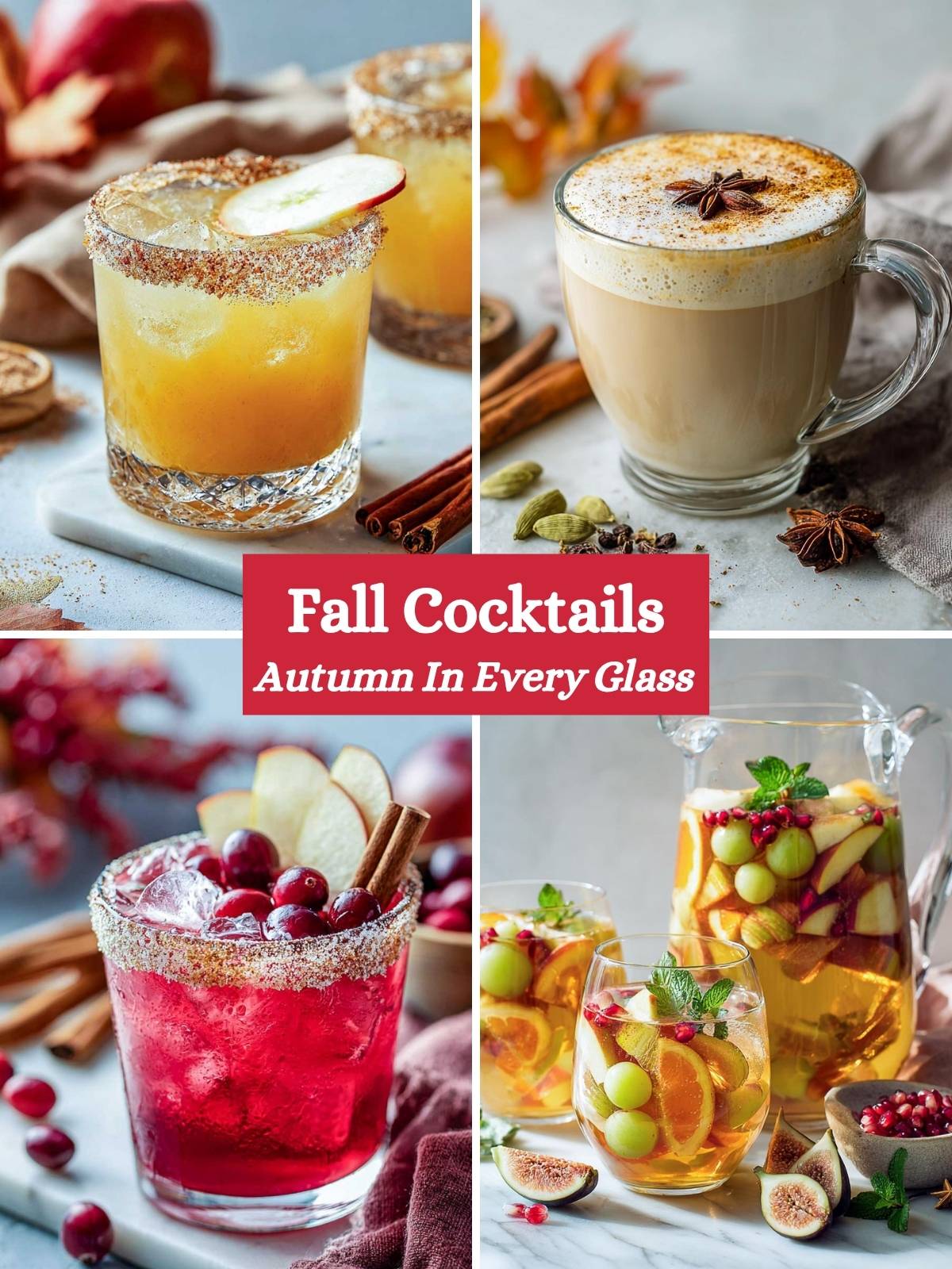 A four-image collage of Fall cocktails.