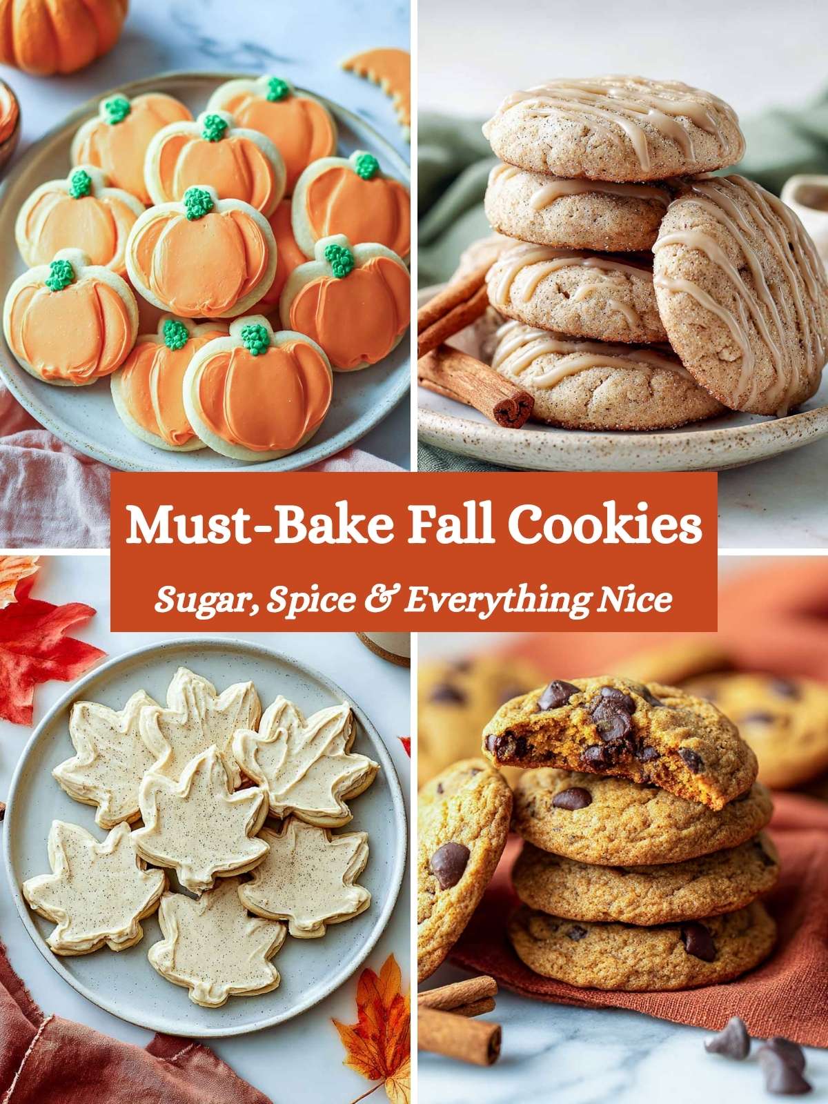 A four-picture image of Fall cookies.