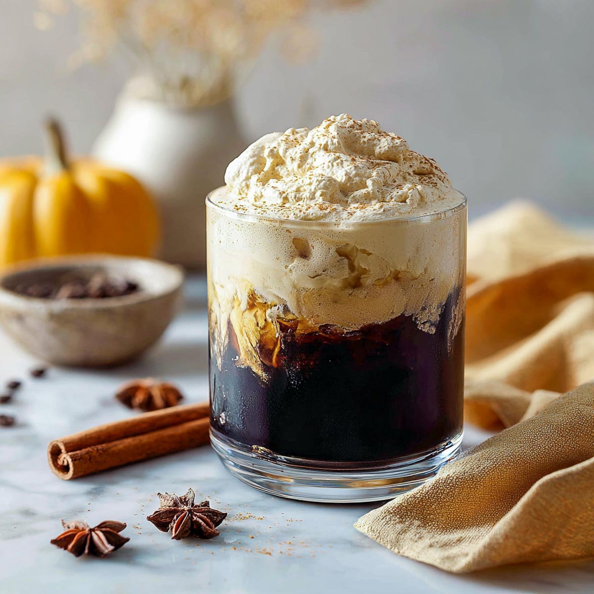 Pumpkin cream cold brew with fall spices.