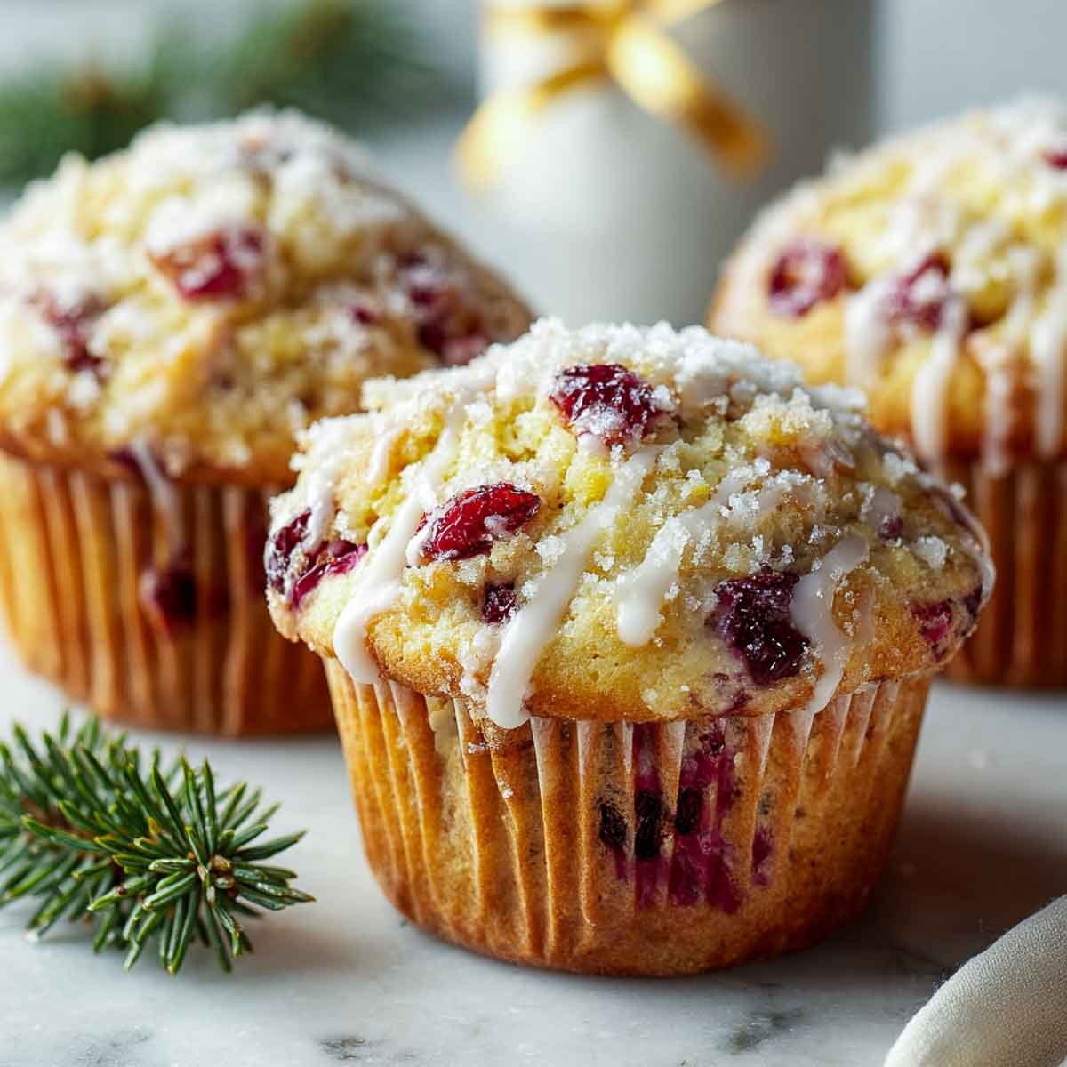 Panera-style cranberry orange muffins with sugar topping and light glaze.