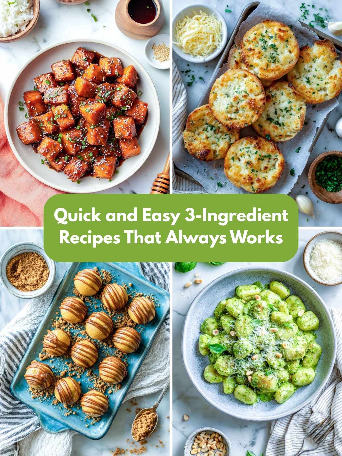 Four-image collage of 3-ingredient recipes.