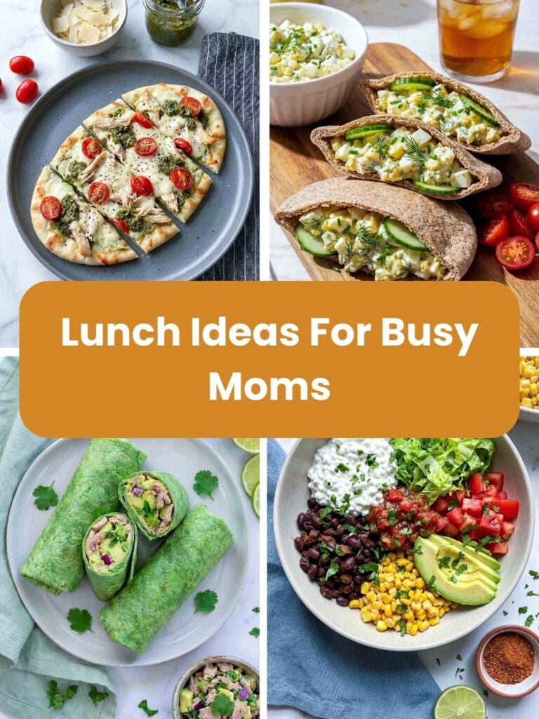 Four image collage of lunch ideas for busy moms.